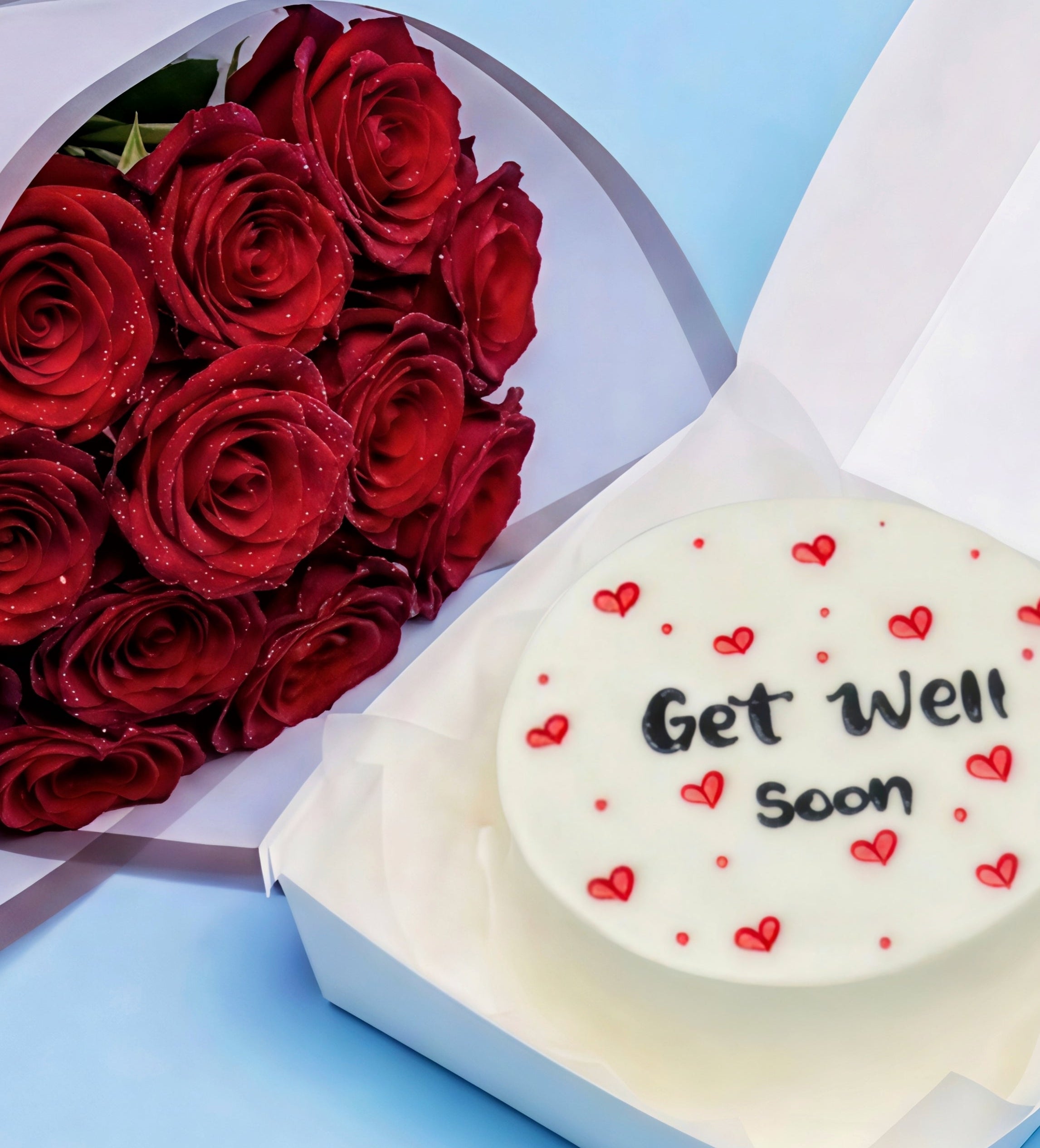 Get well soon cake with red roses