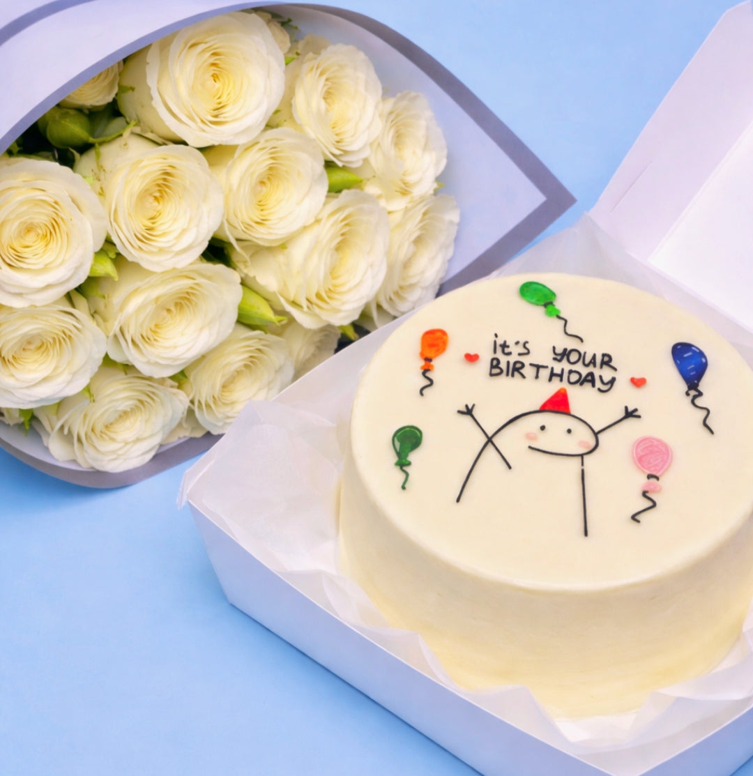 It's your birthday cake with white roses